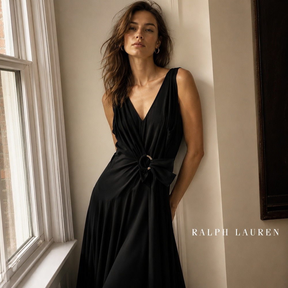 Vintage Chaps Ralph Lauren Black Sleeveless Midi Dress Large Minimalist 90s Y2K
